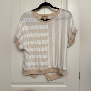 Democracy White & Tan Colorblock Short Sleeve Knit Top Size Large